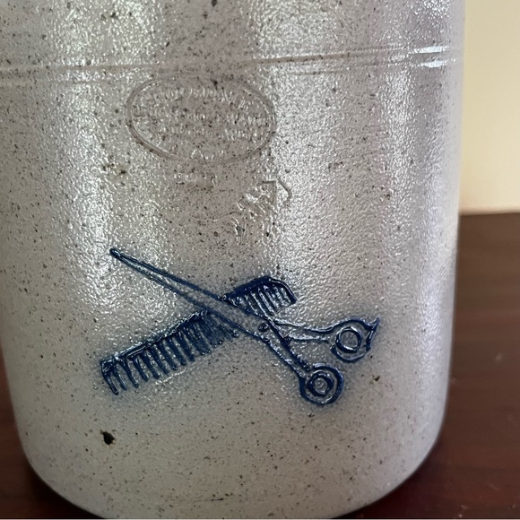 1988 Rockdale Union Stoneware Salt Glaze Crock Salon He She Hair Designs - Picture 3 of 7